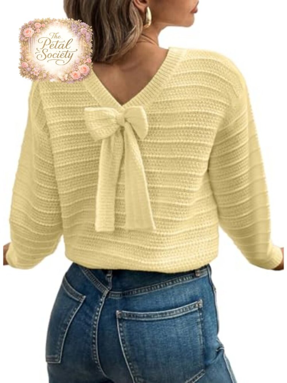 Womens Bow Back Sweater Pullover Knit Long Sleeve Crew Neck